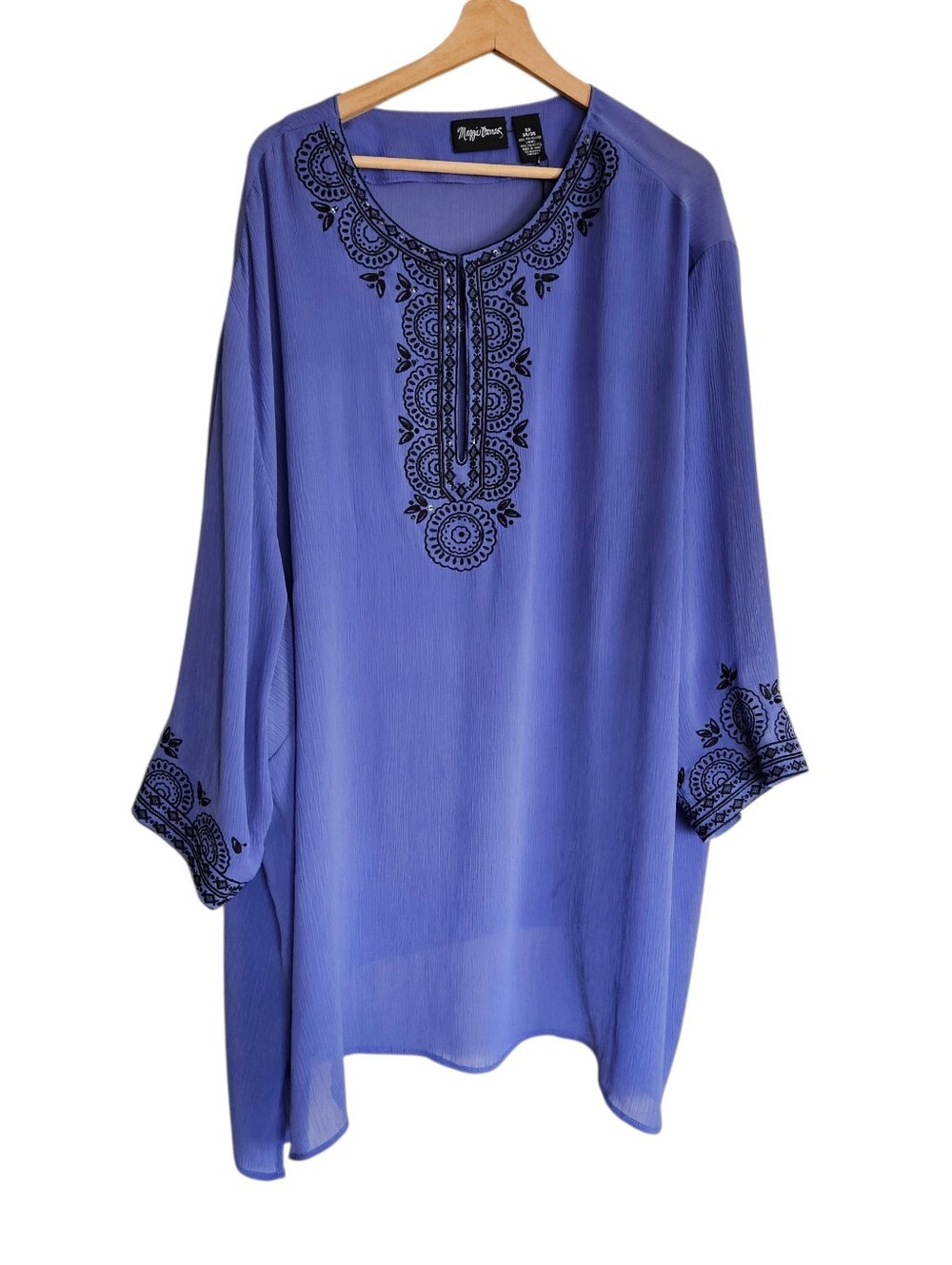 Maggie Barnes Boho Embroidered Chiffon Sheer Tunic Blouse Plus Size